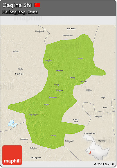 Physical 3D Map of Daqina Shi, shaded relief outside