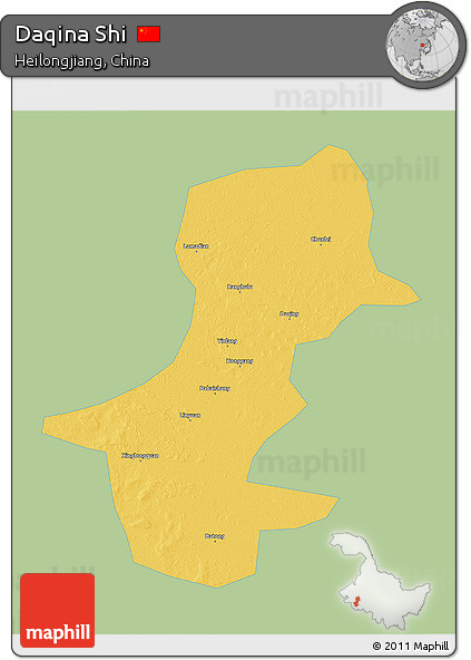 Savanna Style 3D Map of Daqina Shi, single color outside