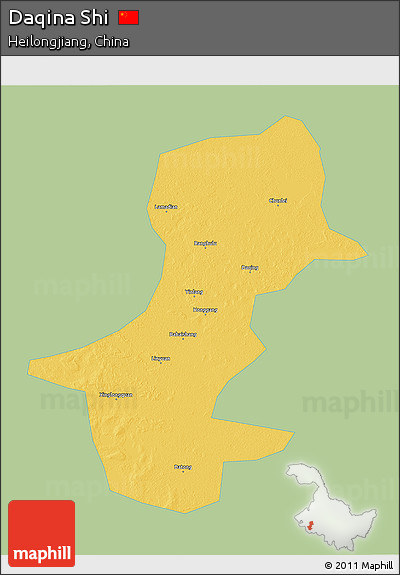 Savanna Style 3D Map of Daqina Shi, single color outside