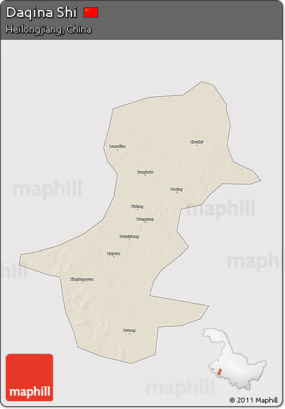 Shaded Relief 3D Map of Daqina Shi, cropped outside