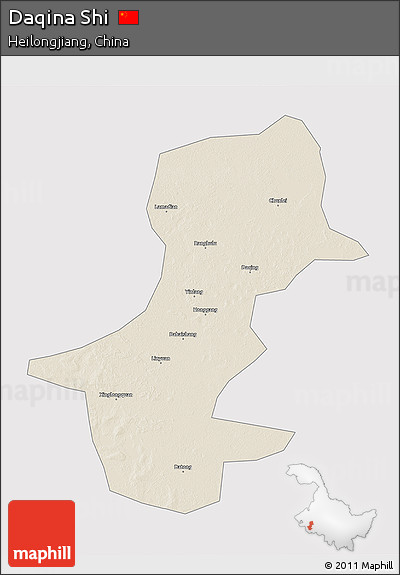 Shaded Relief 3D Map of Daqina Shi, cropped outside