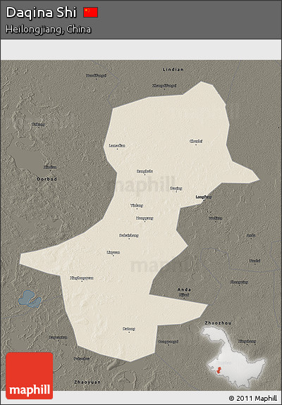Shaded Relief 3D Map of Daqina Shi, darken