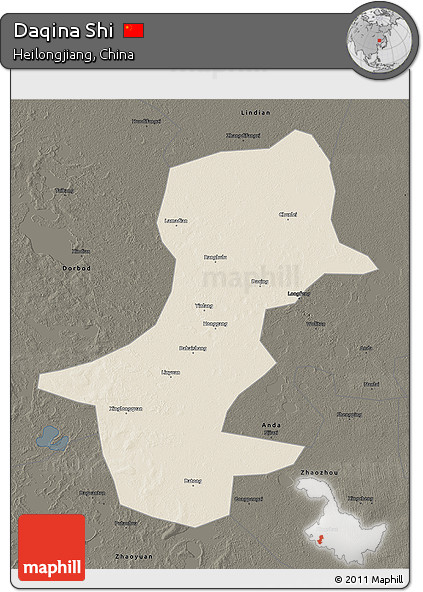 Shaded Relief 3D Map of Daqina Shi, darken