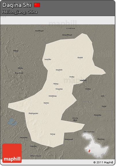 Shaded Relief 3D Map of Daqina Shi, darken