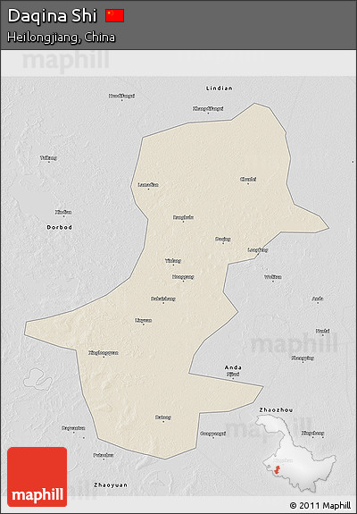 Shaded Relief 3D Map of Daqina Shi, desaturated