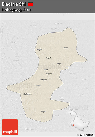 Shaded Relief 3D Map of Daqina Shi, lighten, desaturated