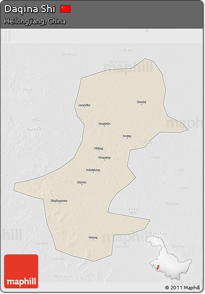 Shaded Relief 3D Map of Daqina Shi, lighten, desaturated