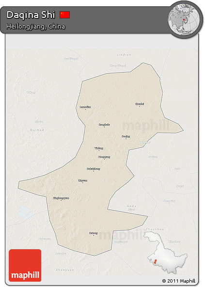 Shaded Relief 3D Map of Daqina Shi, lighten