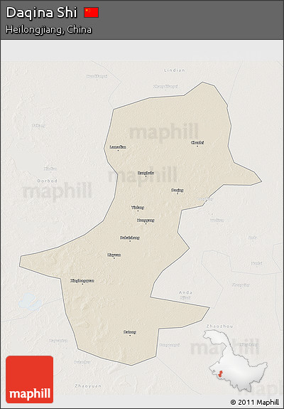 Shaded Relief 3D Map of Daqina Shi, lighten