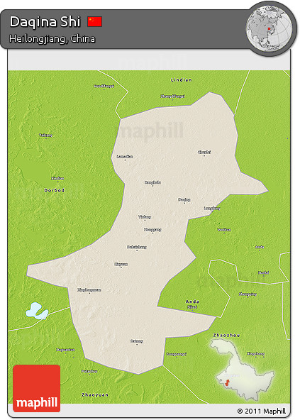 Shaded Relief 3D Map of Daqina Shi, physical outside