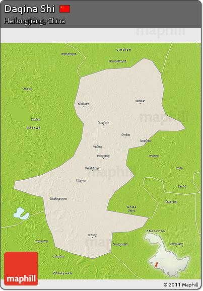 Shaded Relief 3D Map of Daqina Shi, physical outside