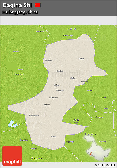 Shaded Relief 3D Map of Daqina Shi, physical outside