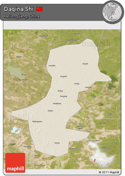 Shaded Relief 3D Map of Daqina Shi, satellite outside