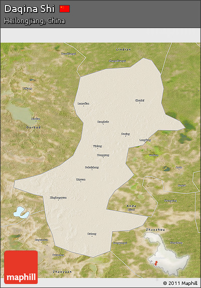 Shaded Relief 3D Map of Daqina Shi, satellite outside