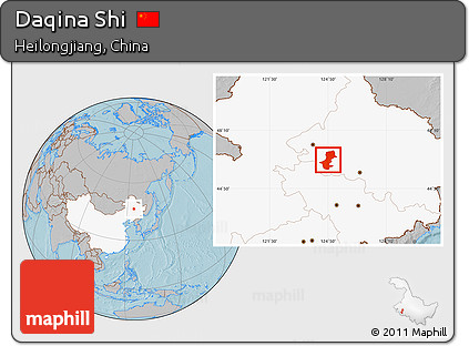Gray Location Map of Daqina Shi, highlighted country, hill shading