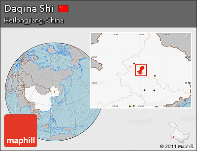 Gray Location Map of Daqina Shi, highlighted country, hill shading