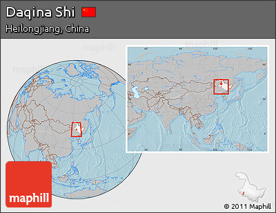 Gray Location Map of Daqina Shi, highlighted parent region, within the entire country, hill shading