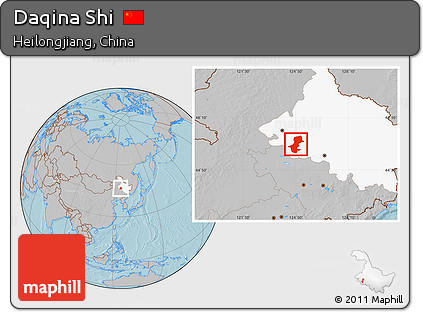 Gray Location Map of Daqina Shi, highlighted parent region, hill shading