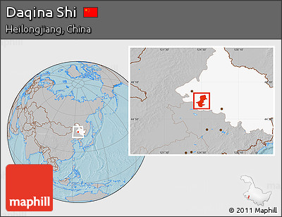 Gray Location Map of Daqina Shi, highlighted parent region, hill shading