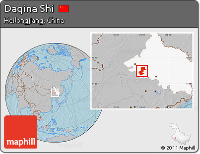 Gray Location Map of Daqina Shi, highlighted parent region, hill shading