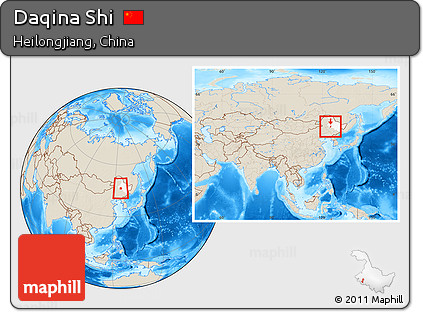 Shaded Relief Location Map of Daqina Shi, highlighted parent region, within the entire country