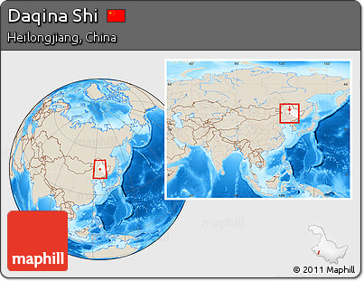 Shaded Relief Location Map of Daqina Shi, highlighted parent region, within the entire country