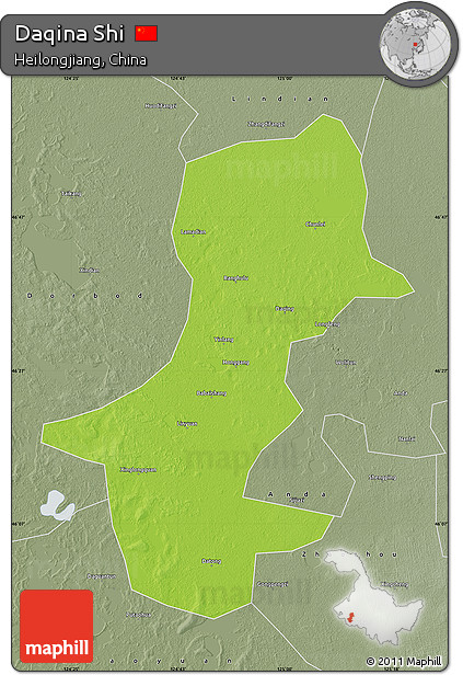 Physical Map of Daqina Shi, semi-desaturated
