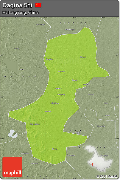 Physical Map of Daqina Shi, semi-desaturated