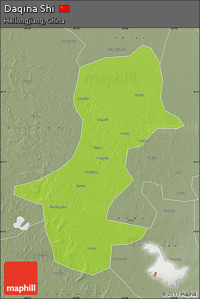 Physical Map of Daqina Shi, semi-desaturated
