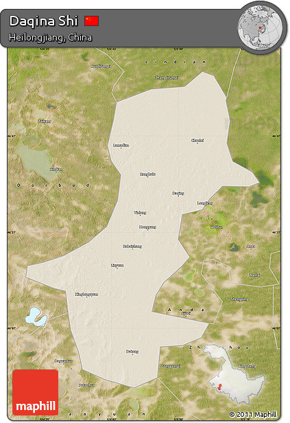 Shaded Relief Map of Daqina Shi, satellite outside