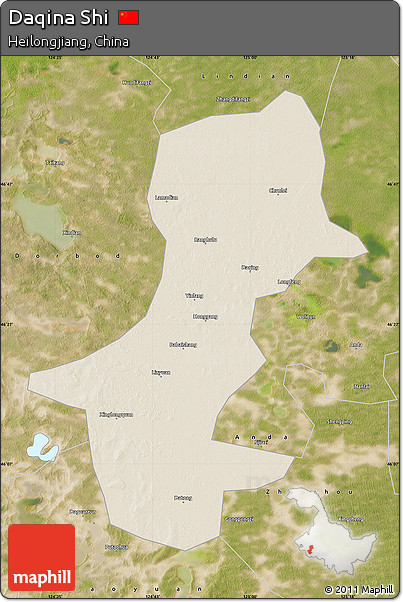 Shaded Relief Map of Daqina Shi, satellite outside