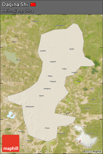 Shaded Relief Map of Daqina Shi, satellite outside