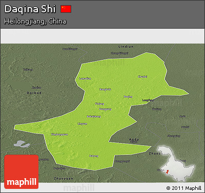 Physical Panoramic Map of Daqina Shi, darken, semi-desaturated