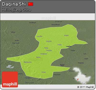Physical Panoramic Map of Daqina Shi, darken, semi-desaturated