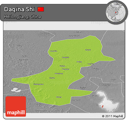 Physical Panoramic Map of Daqina Shi, desaturated
