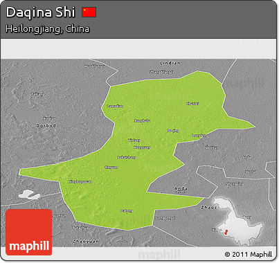 Physical Panoramic Map of Daqina Shi, desaturated