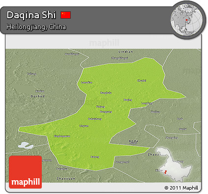 Physical Panoramic Map of Daqina Shi, semi-desaturated
