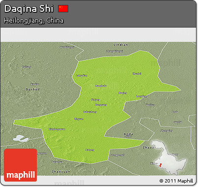 Physical Panoramic Map of Daqina Shi, semi-desaturated