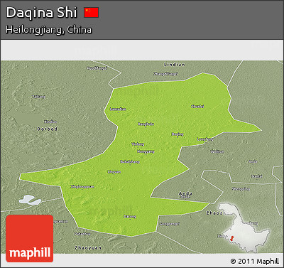 Physical Panoramic Map of Daqina Shi, semi-desaturated