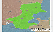 Political Panoramic Map of Daqina Shi, semi-desaturated
