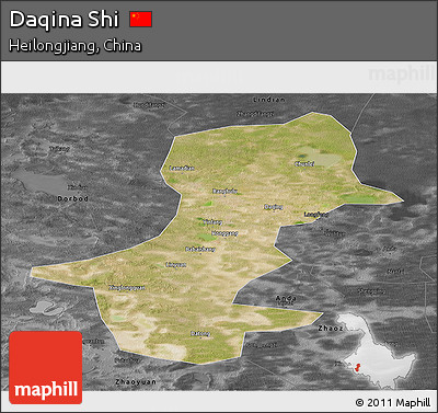 Satellite Panoramic Map of Daqina Shi, darken, desaturated