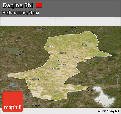 Satellite Panoramic Map of Daqina Shi, darken
