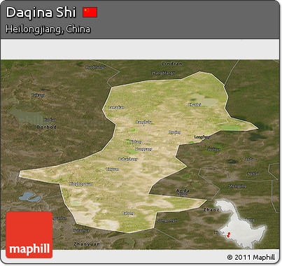 Satellite Panoramic Map of Daqina Shi, darken