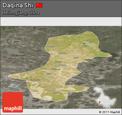 Satellite Panoramic Map of Daqina Shi, darken, semi-desaturated