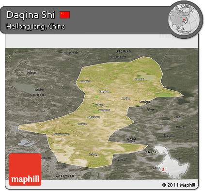 Satellite Panoramic Map of Daqina Shi, darken, semi-desaturated