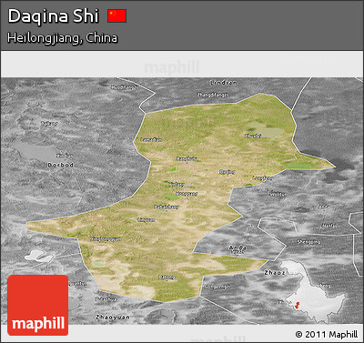 Satellite Panoramic Map of Daqina Shi, desaturated
