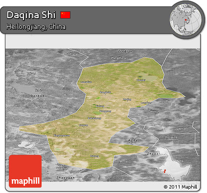 Satellite Panoramic Map of Daqina Shi, desaturated