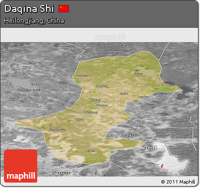 Satellite Panoramic Map of Daqina Shi, desaturated