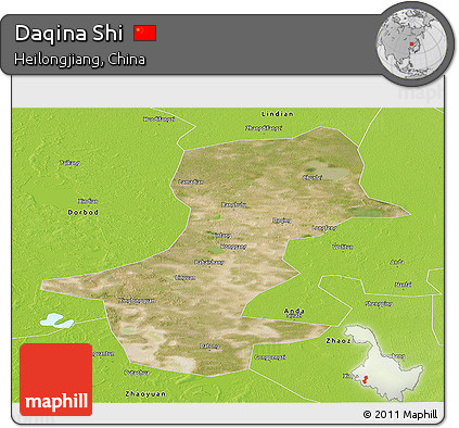 Satellite Panoramic Map of Daqina Shi, physical outside