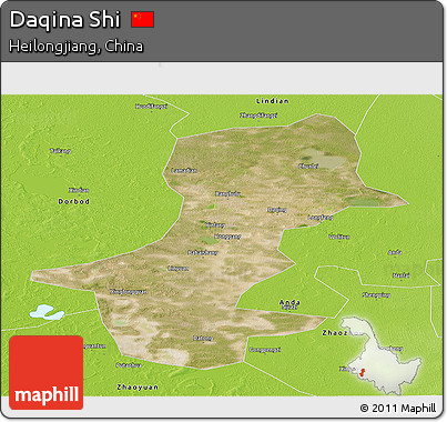 Satellite Panoramic Map of Daqina Shi, physical outside